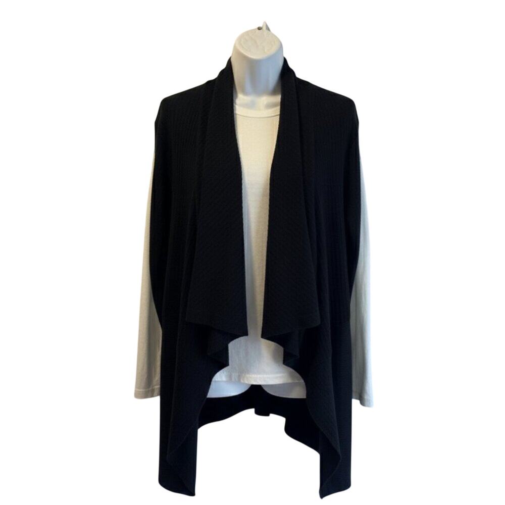 Catherines Black Draped Open Front Cardigan Sweater Plus Size 3X Ribbed Knit